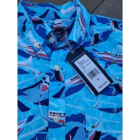 Vineyard Vines Mens Small S Blue Hawaiian All Over Print Plane Board NEW - Picture 2 of 2